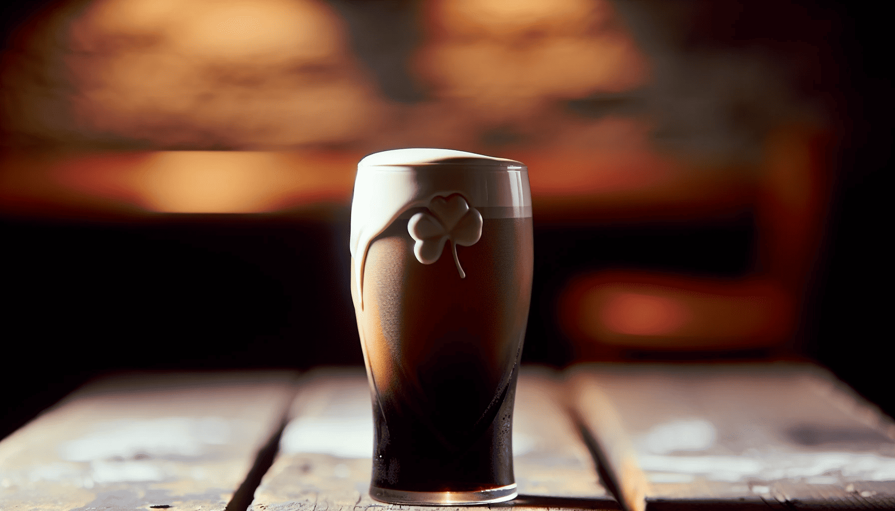 Pint of Guinness stout with shamrock decoration