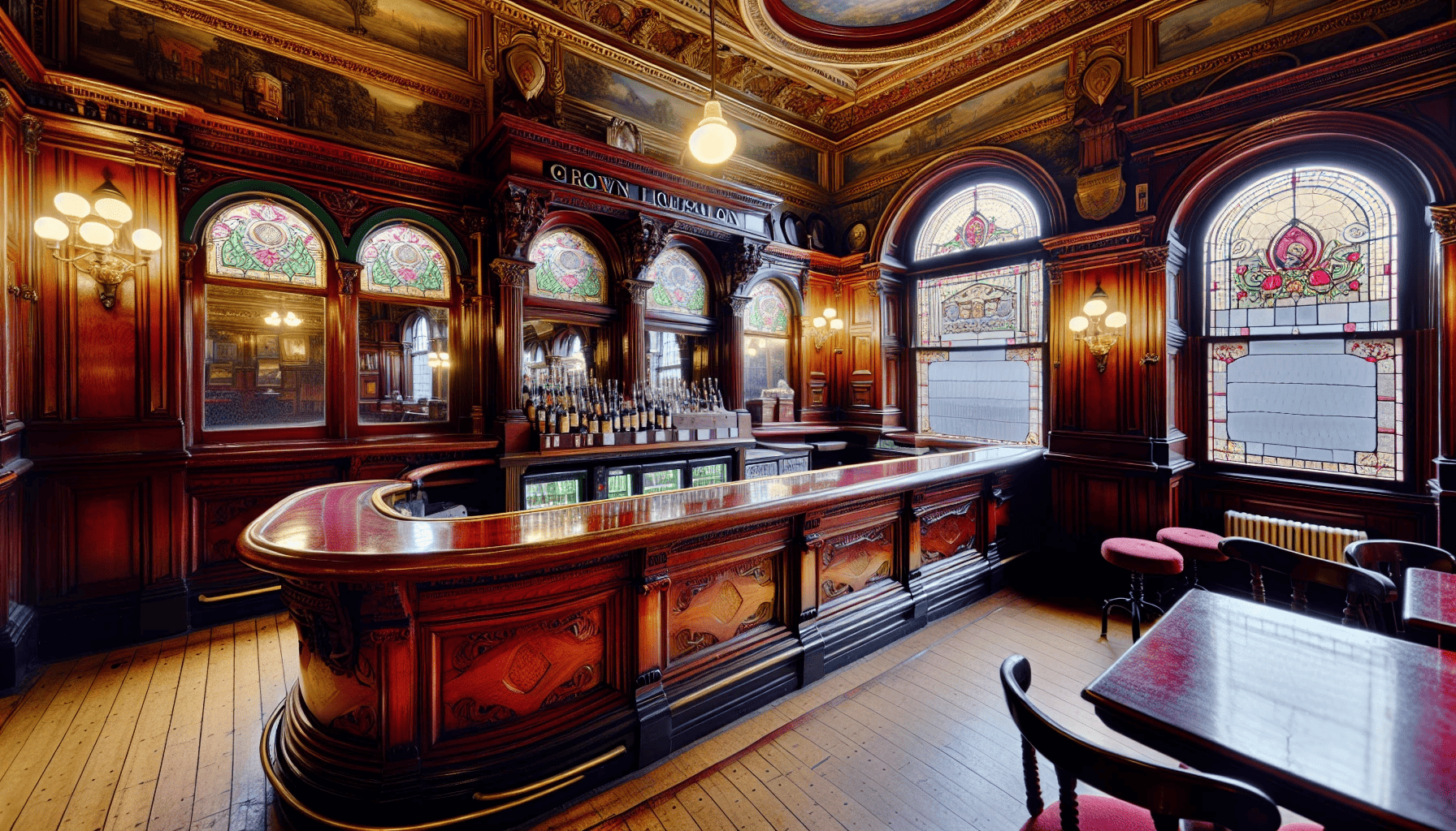 Ornate interior of the Crown Liquor Saloon