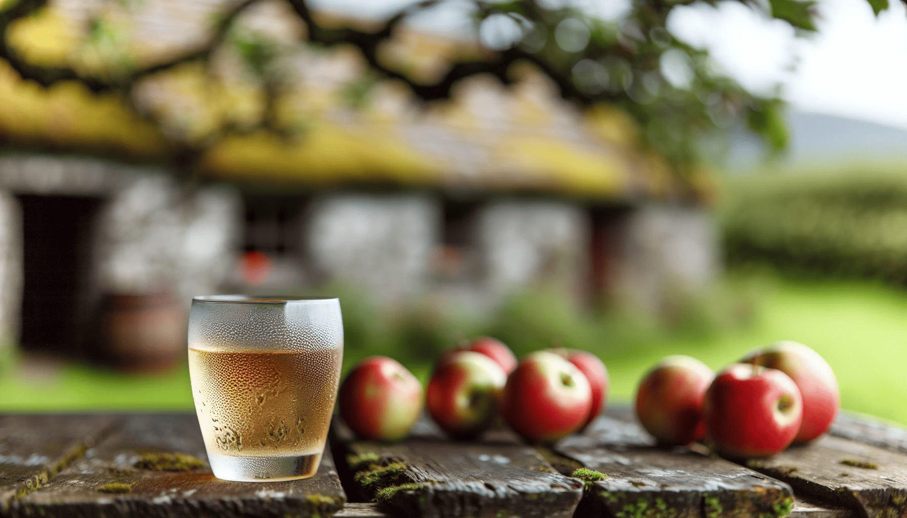 Irish cider served in a rustic setting