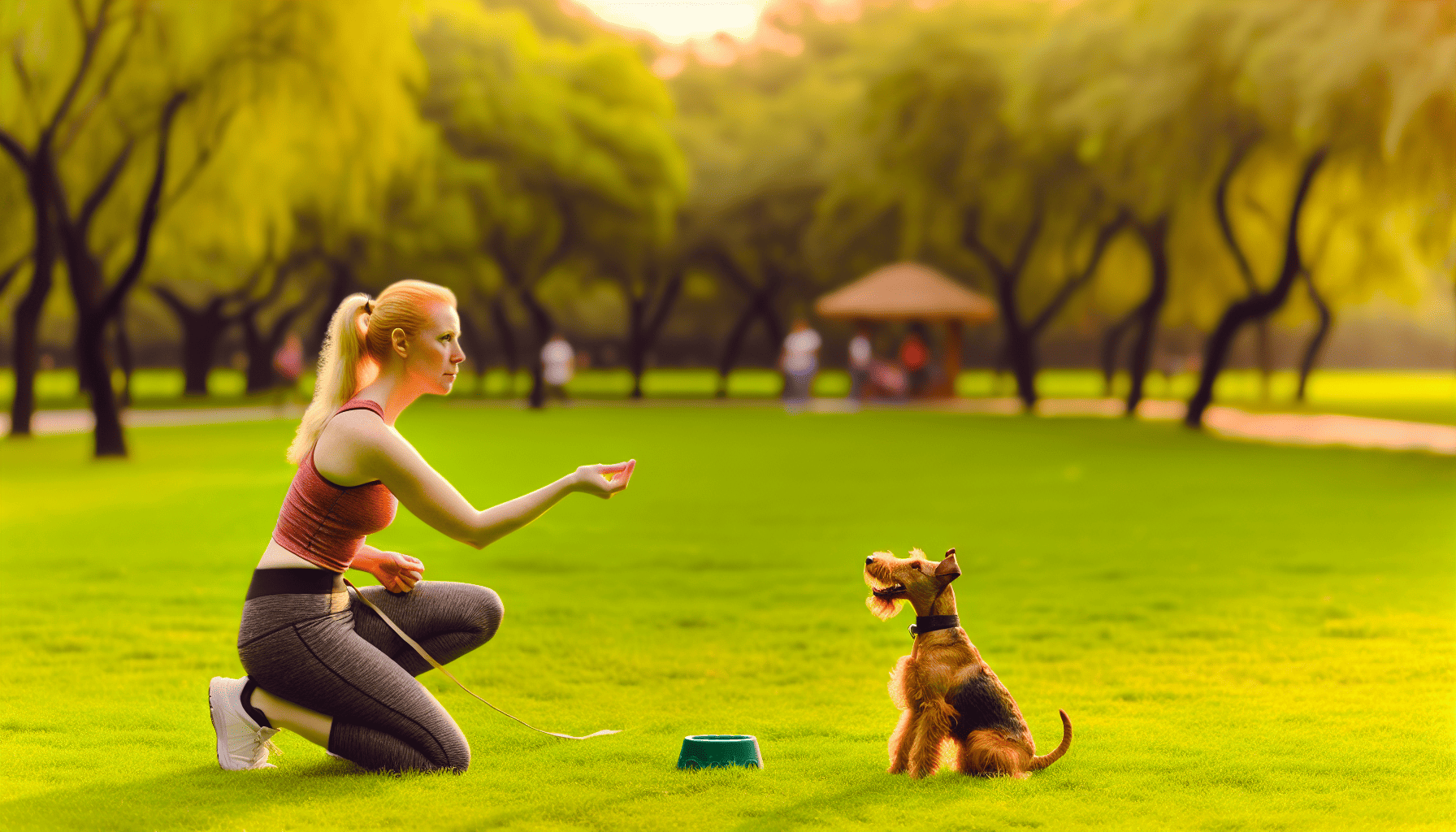 Irish Terrier undergoing training with a professional dog trainer