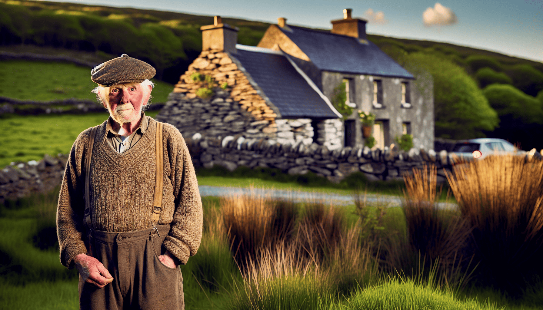 Photo of a traditional Irish Gaelic speaker in a rural setting