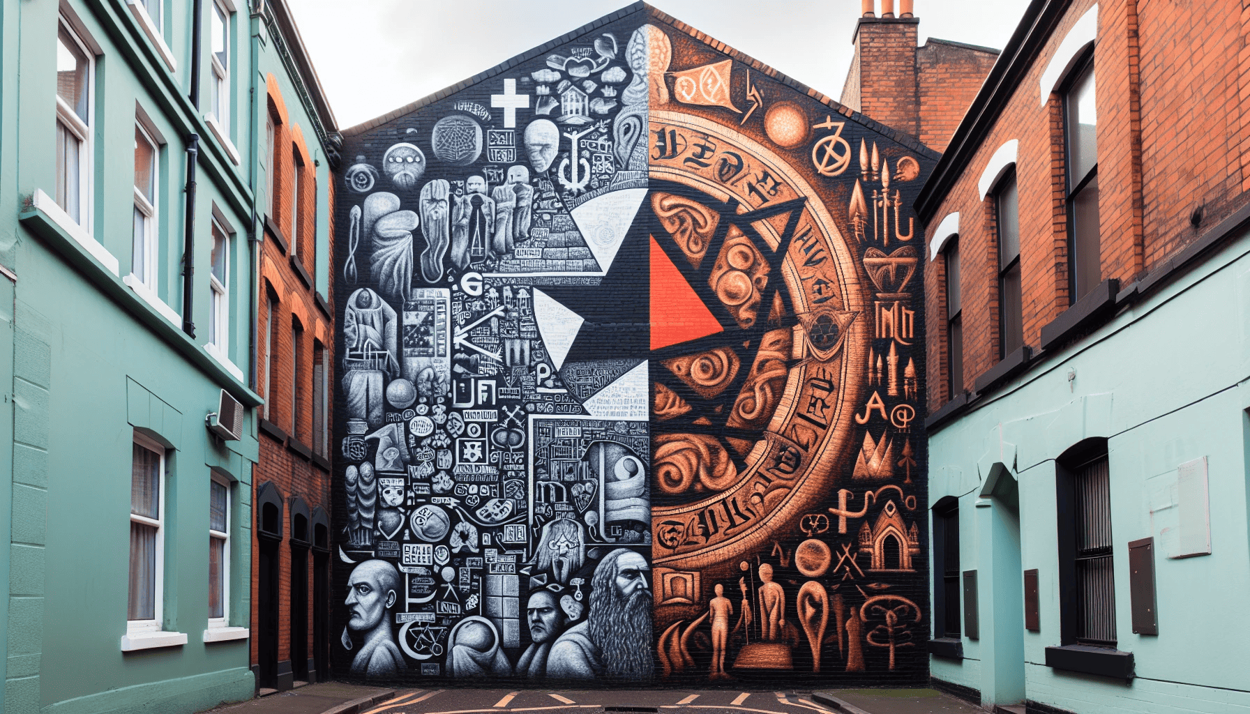 A mural in Belfast depicting the political and religious divisions in Northern Ireland