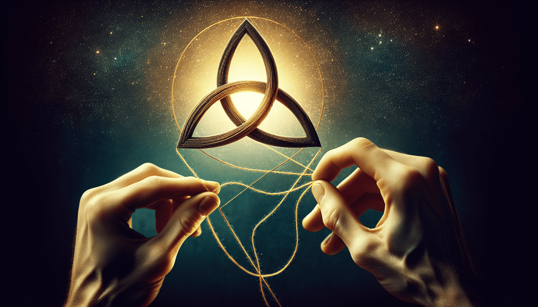 Intricate illustration of the process of creating a Triquetra symbol, symbolizing eternity and interconnectedness