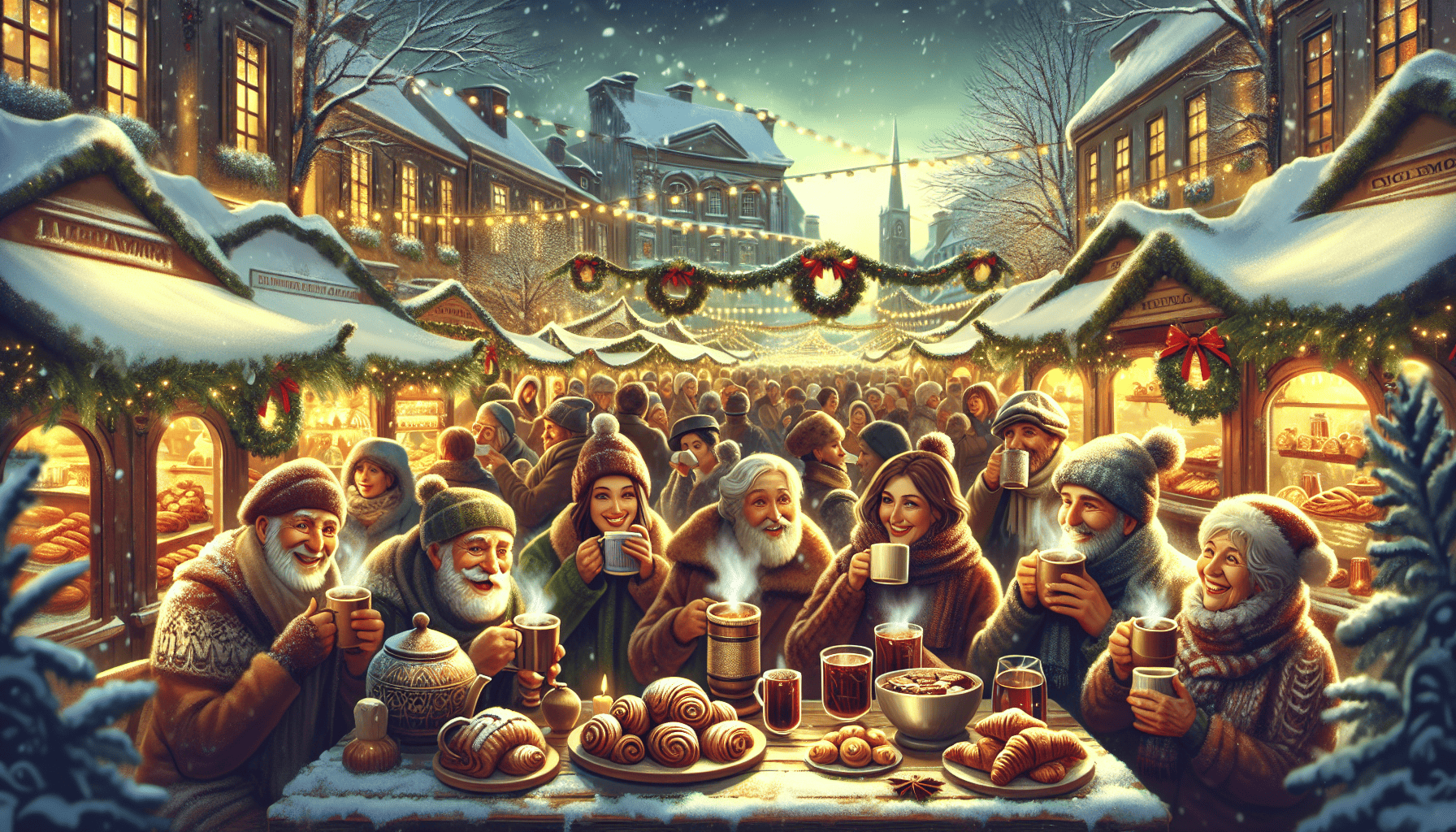 Festive food and beverages at a Christmas market