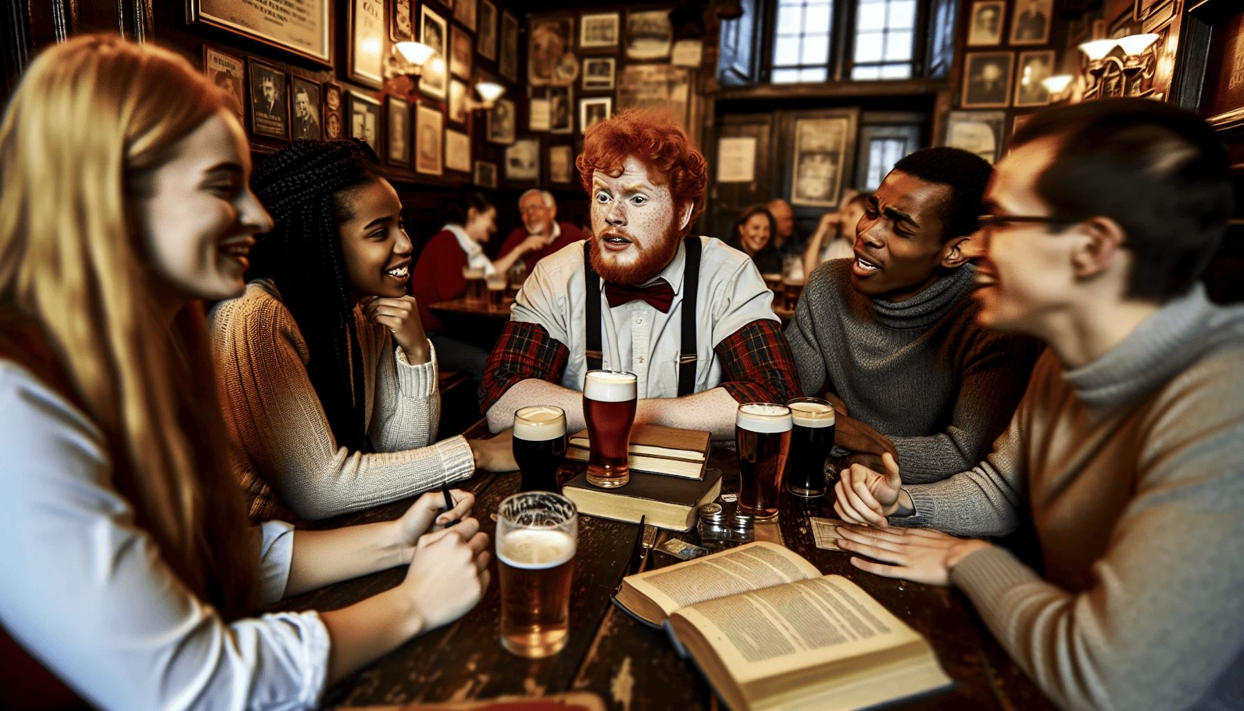 An Irishman enjoying a scholarly discussion in a pub