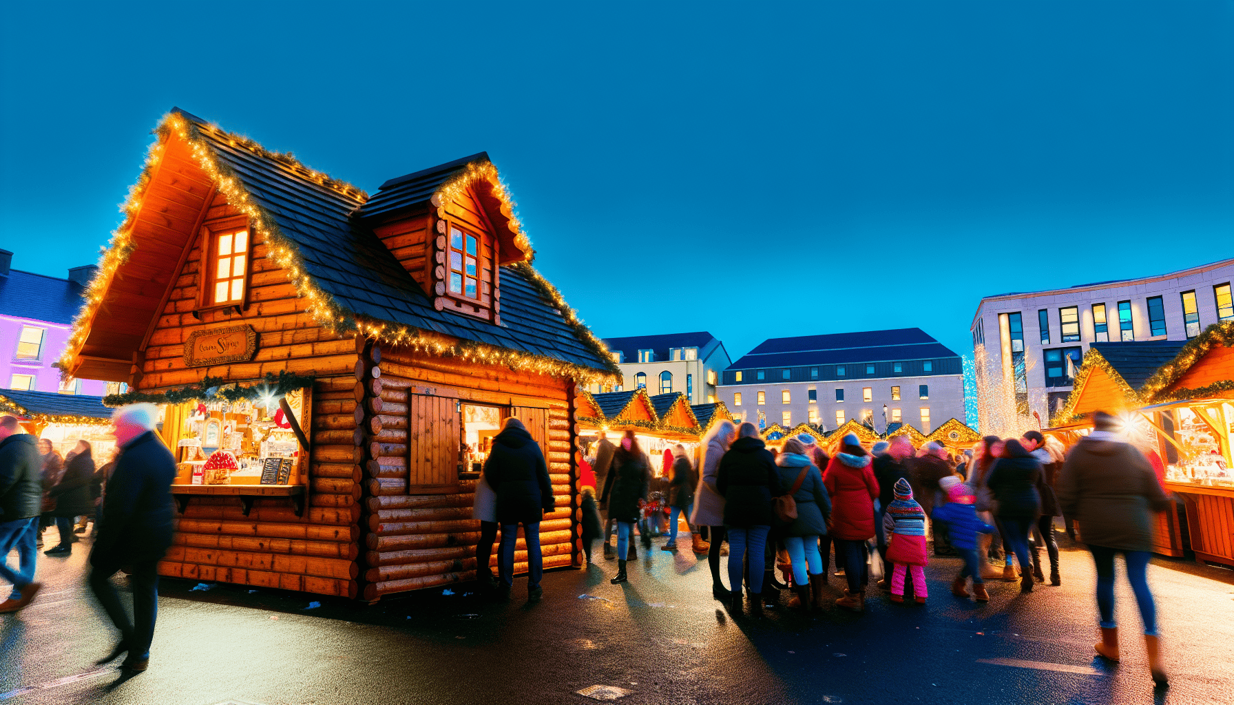 A traditional wooden chalet at Galway Christmas Market