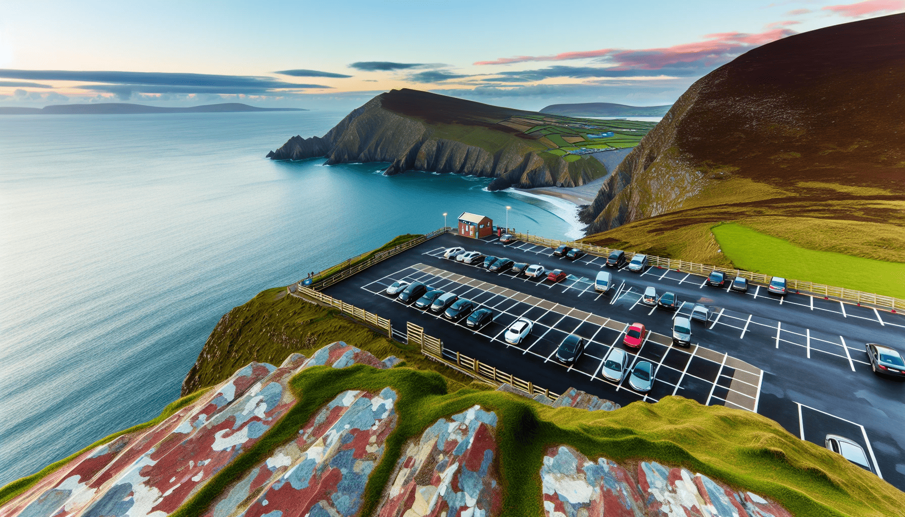 Clifftop car park overlooking Murlough Bay