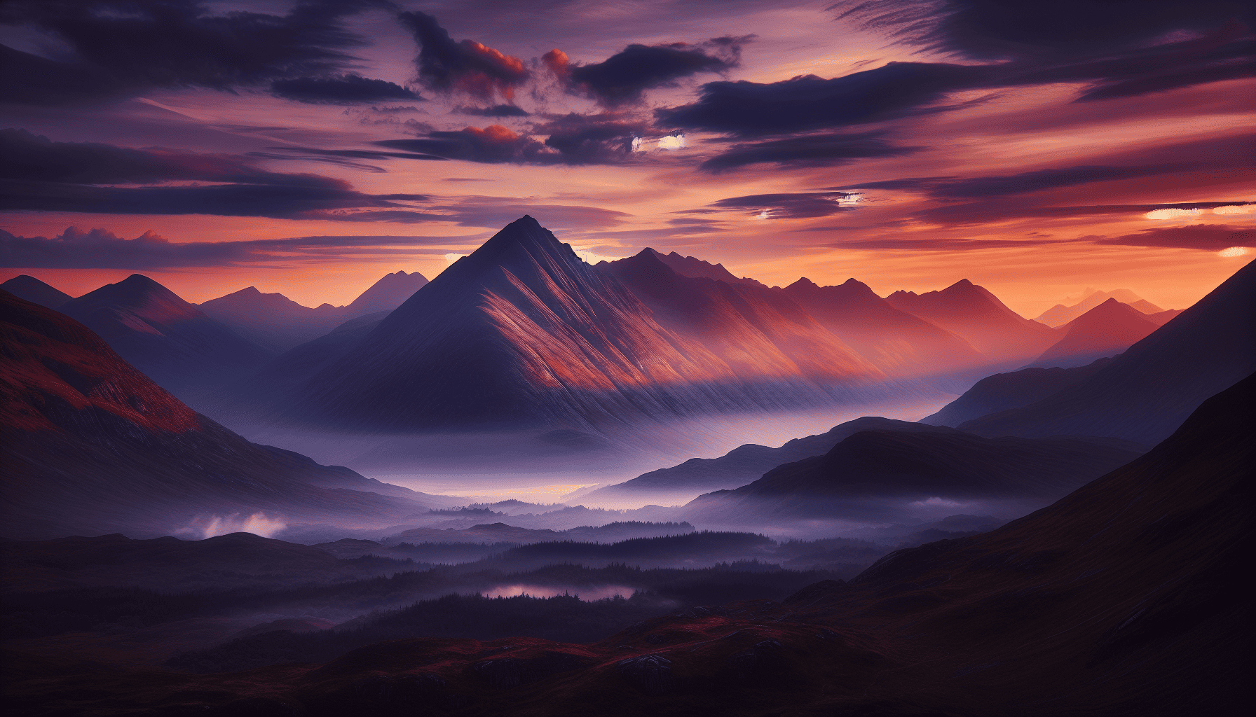 A scenic view of Carrauntoohil, Ireland's highest mountain, surrounded by the MacGillycuddy's Reeks mountain range