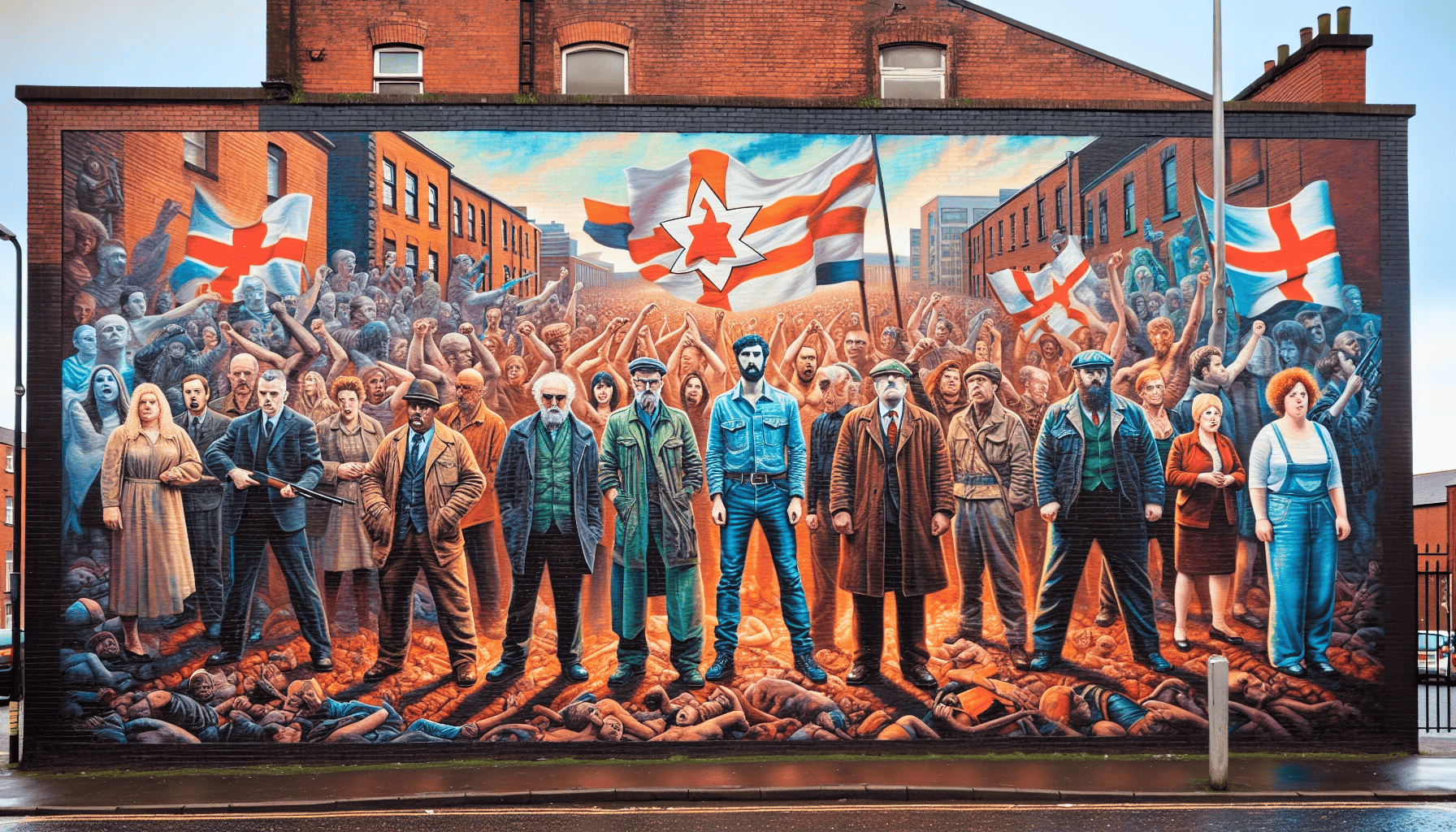 Loyalist mural on Shankill Road portraying triumph and martyrdom