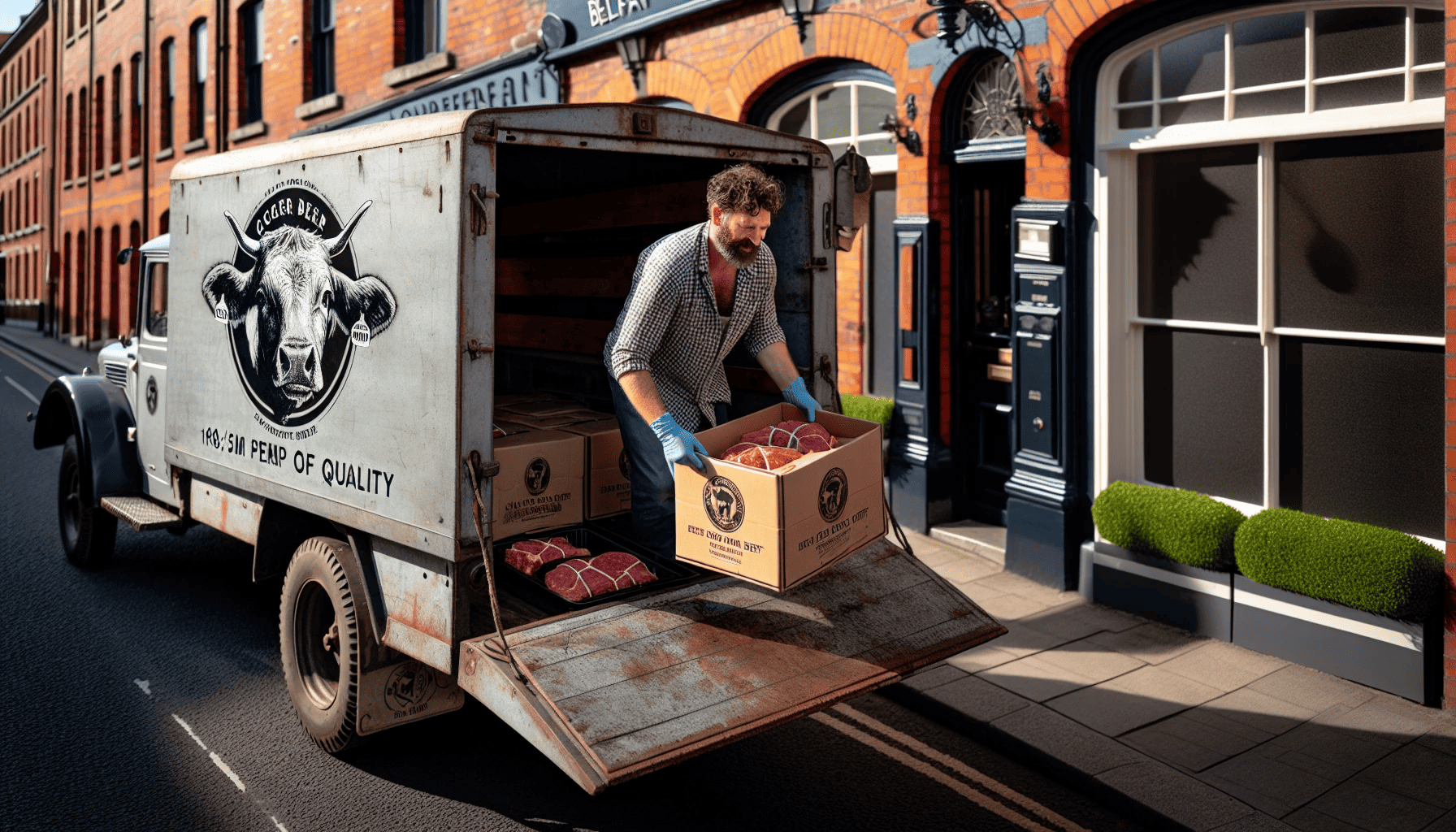 Local beef suppliers delivering premium cuts of steak to a restaurant in Belfast