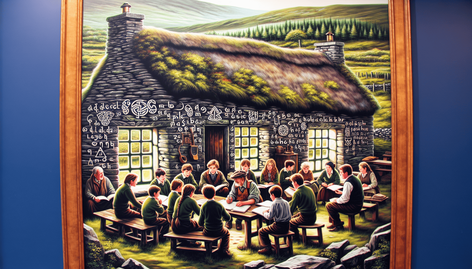 Illustration of a Gaelic language class in a Gaeltacht region