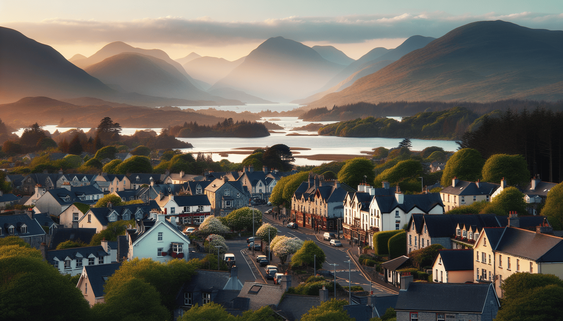 The charming town of Killarney with Killarney National Park in the background