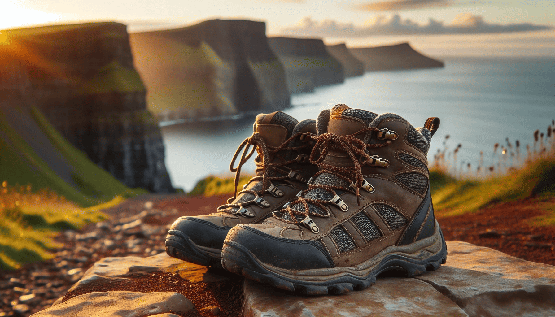 Hiking boots on a trail at Fairhead
