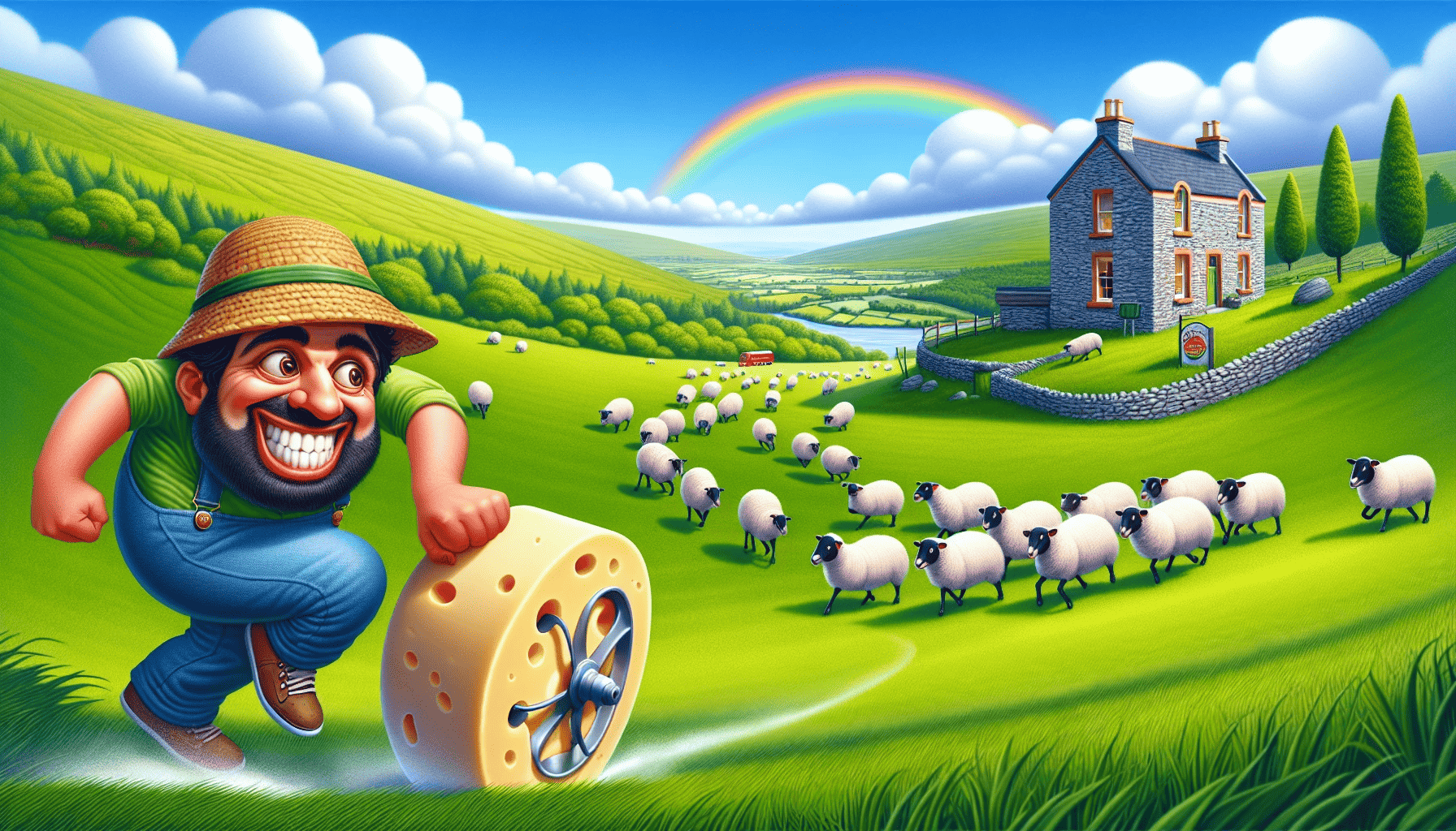 A picturesque Irish countryside with a humorous twist