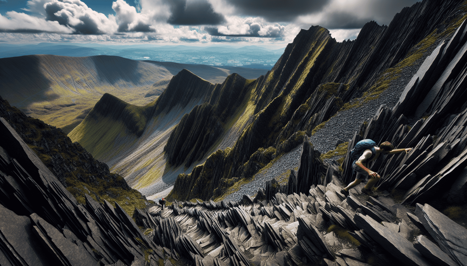 A challenging section of the hike featuring the Devil's Ladder route leading to the summit of Carrauntoohil