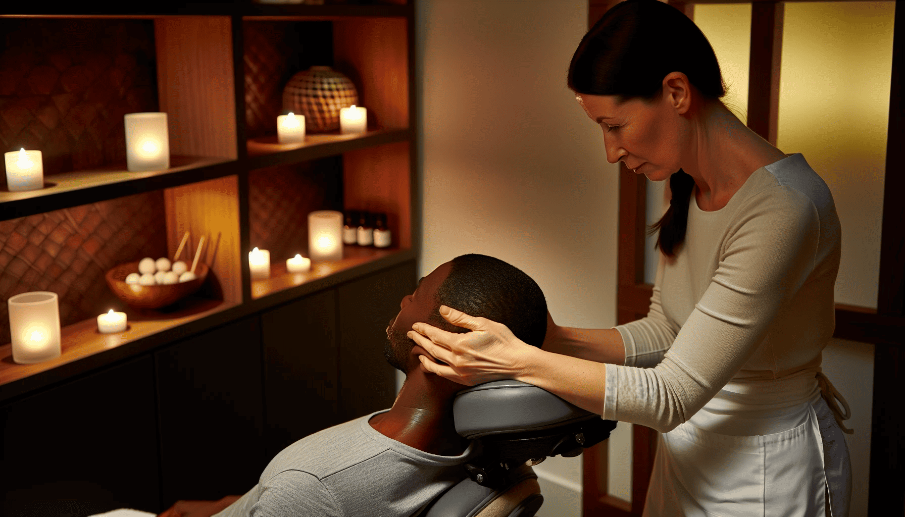 Therapist performing Indian head massage in Belfast