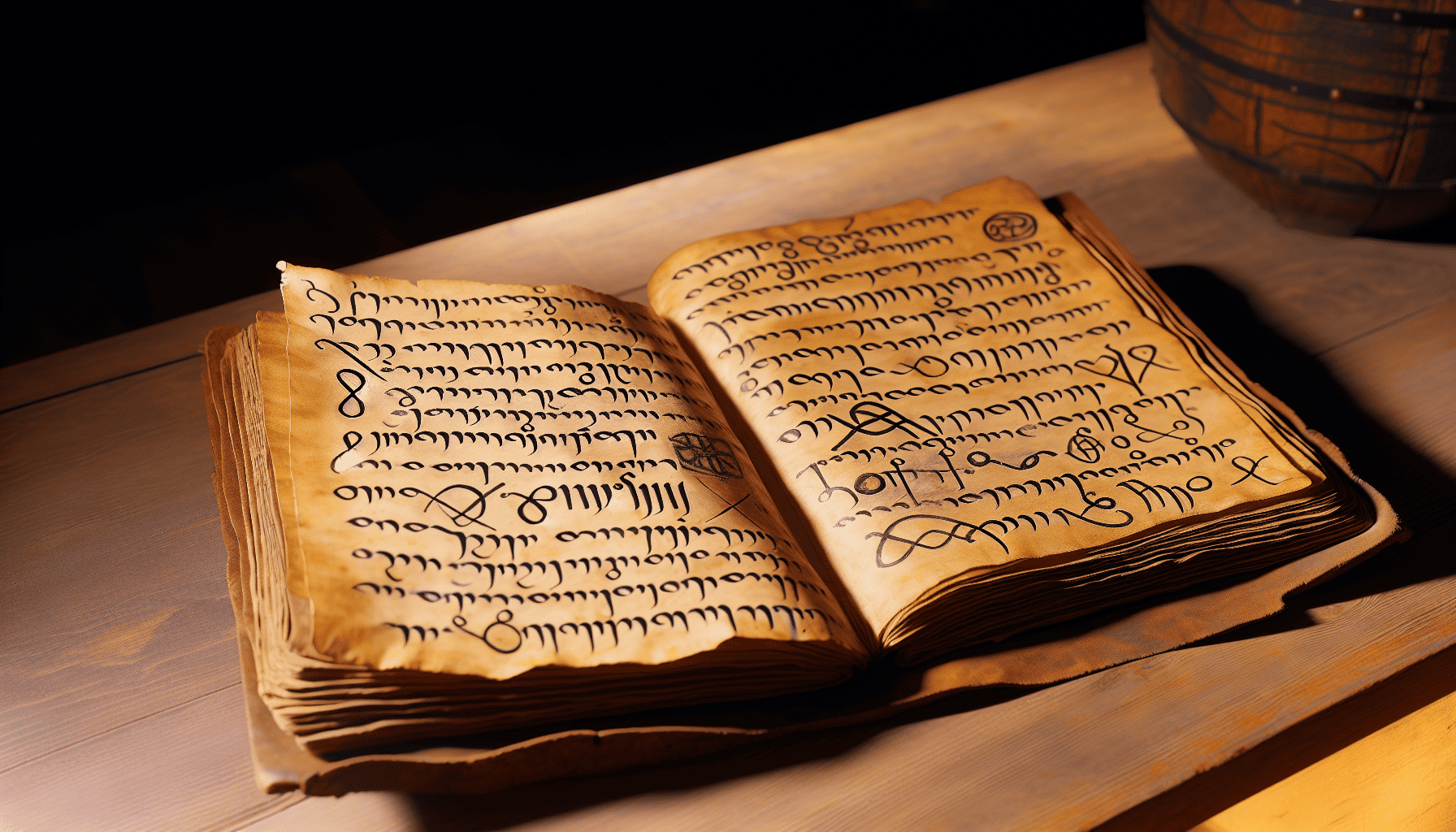 Photo of an ancient Gaelic manuscript with Celtic symbols