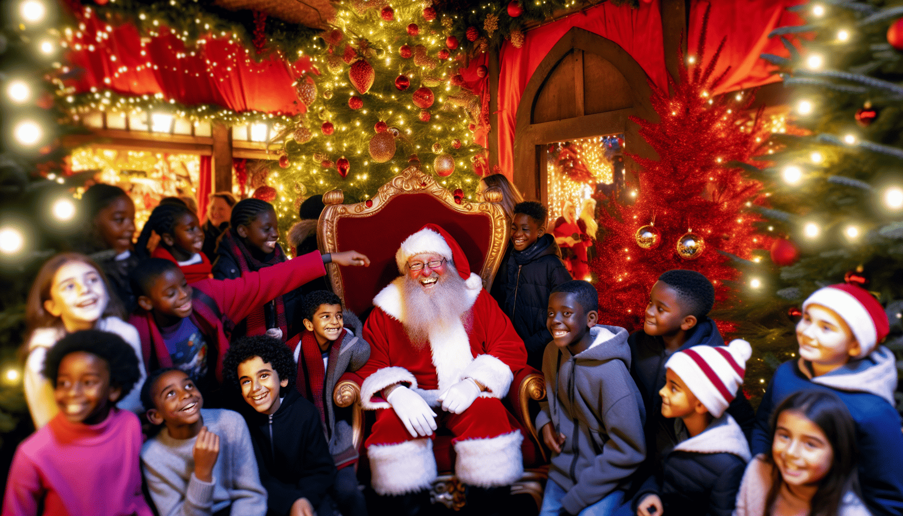 Santa's Grotto with children enjoying festive activities