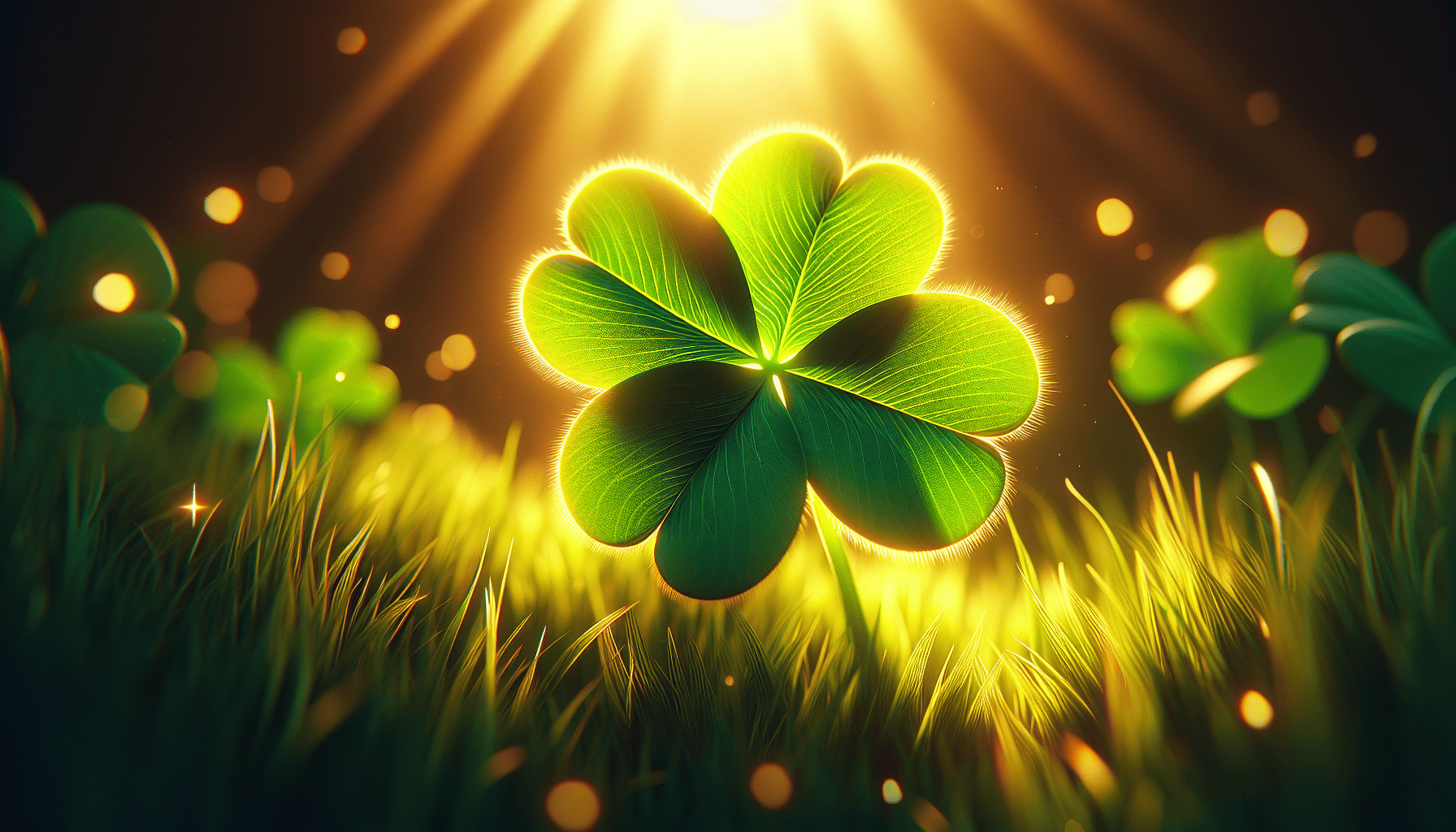 A four-leaf clover bathed in golden sunlight, symbolizing luck and prosperity