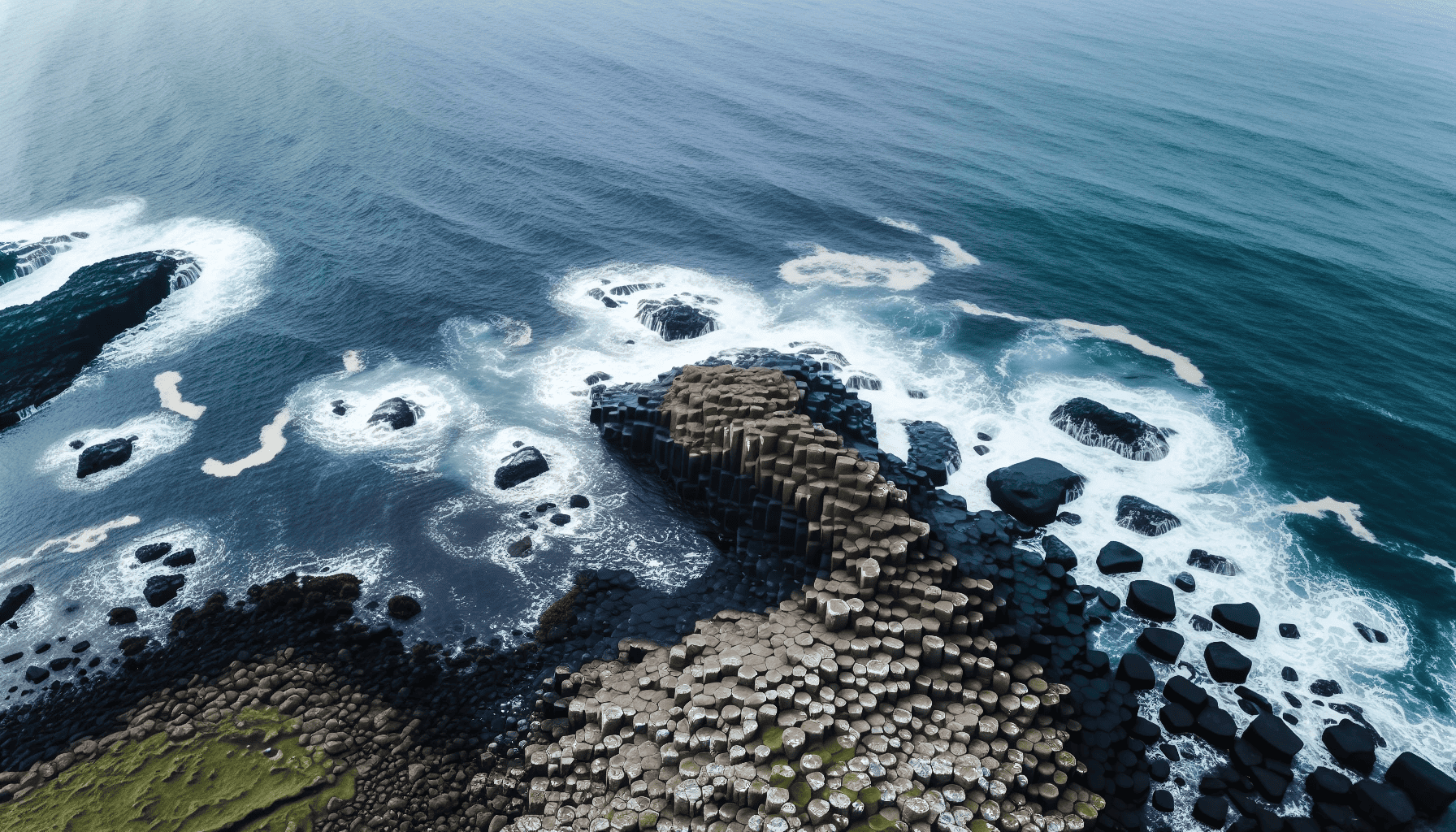 Aerial view of Giant's Causeway in Northern Ireland