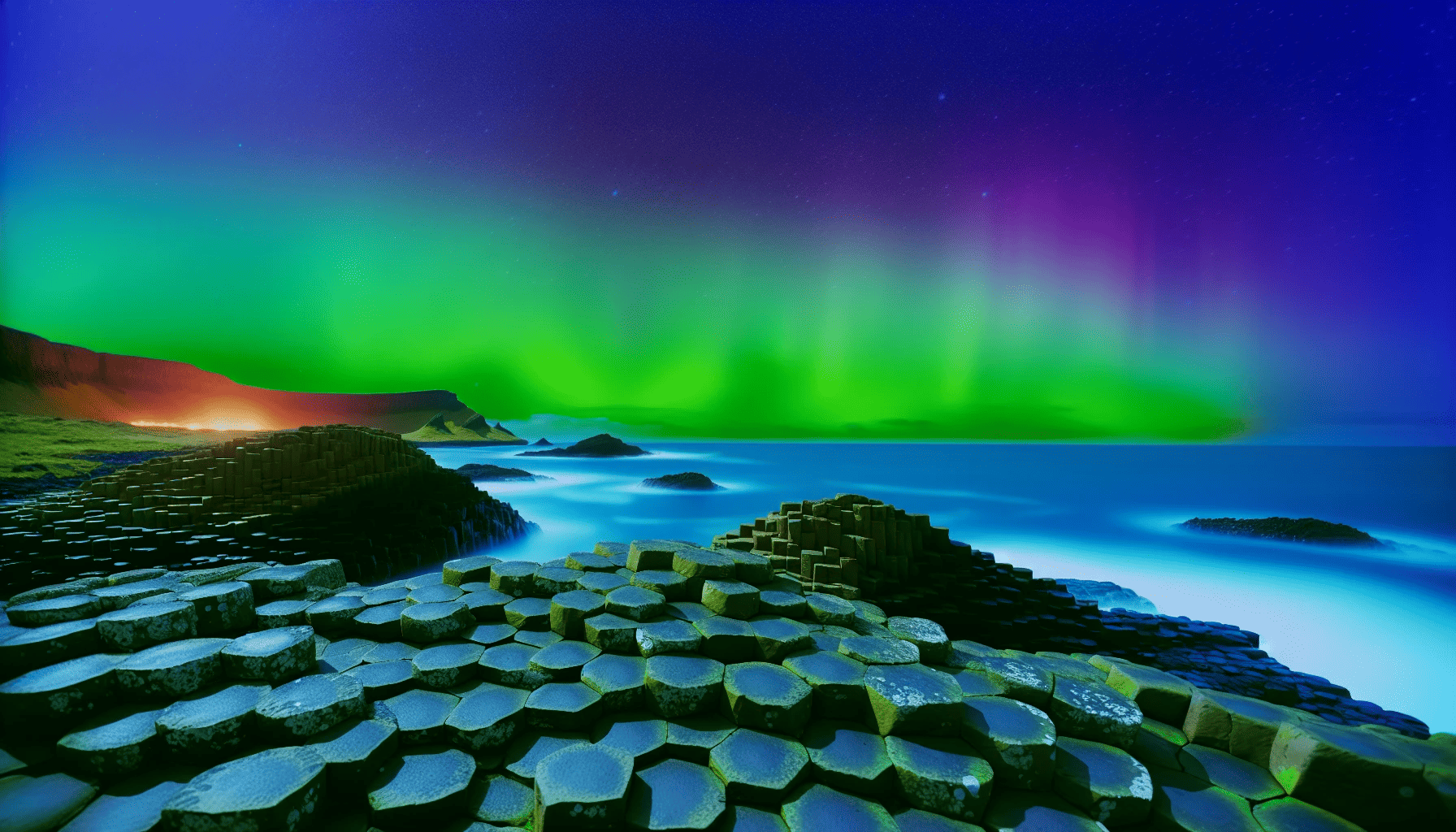 Giant's Causeway, a prime location for viewing the Northern Lights in Northern Ireland