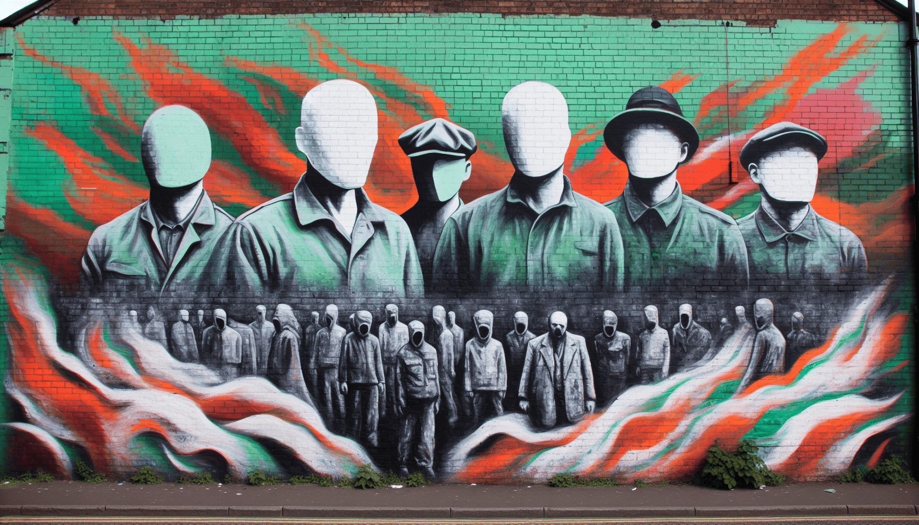 Mural on Falls Road depicting hunger strikers and revolutionary figures