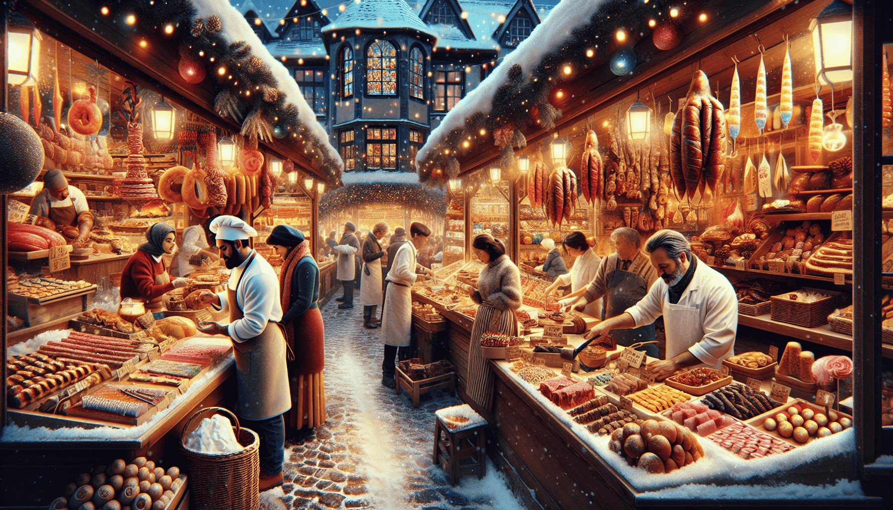 Artisan food stalls with international flavors at the Christmas Market