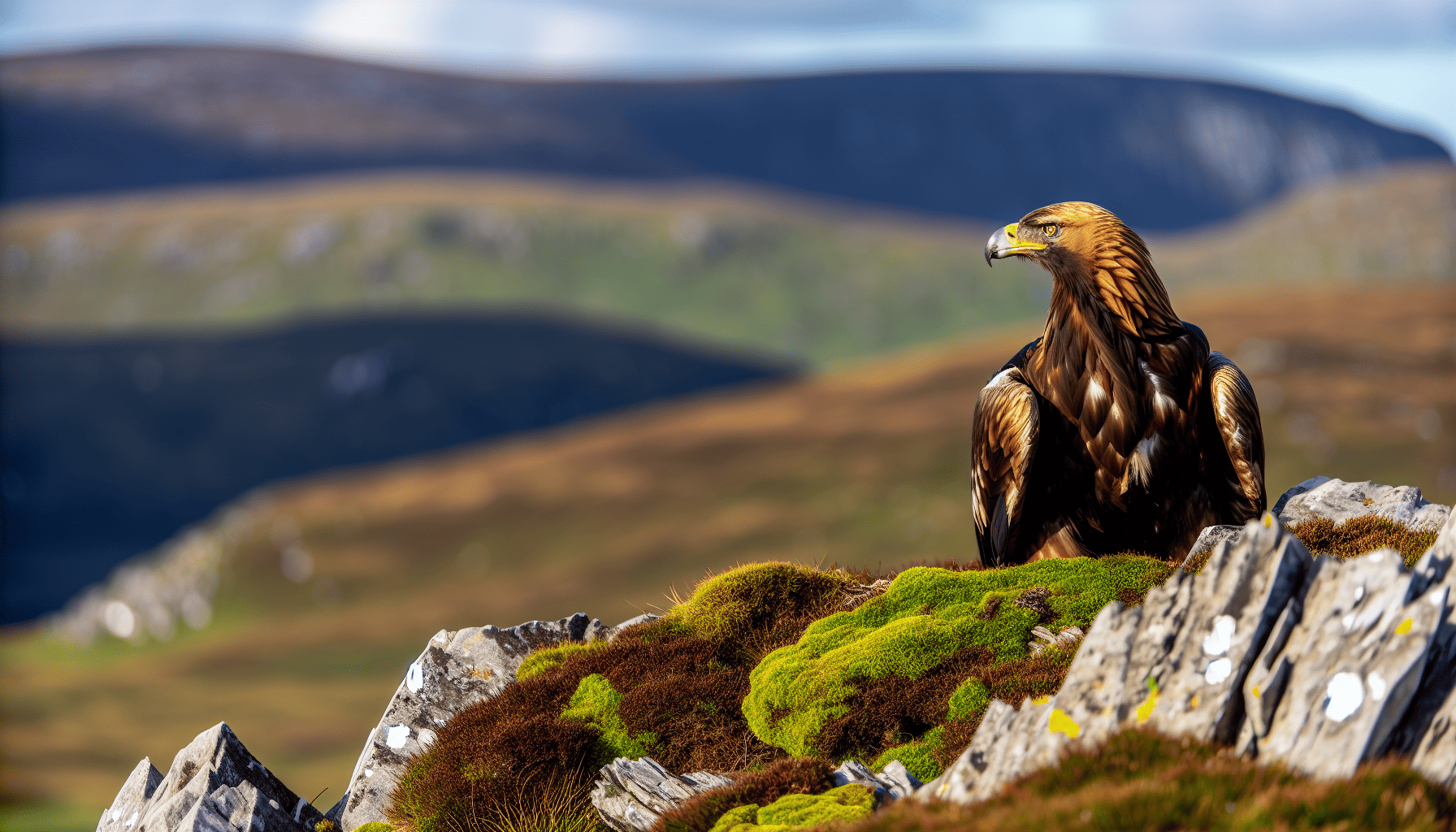 Majestic golden eagle perched on a rugged cliff in Ireland