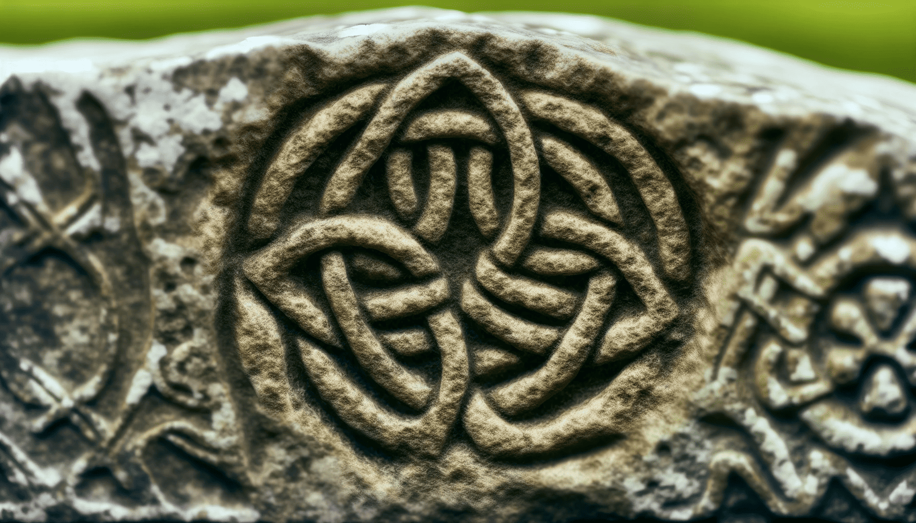 Ancient stone carving with intricate trinity knot design