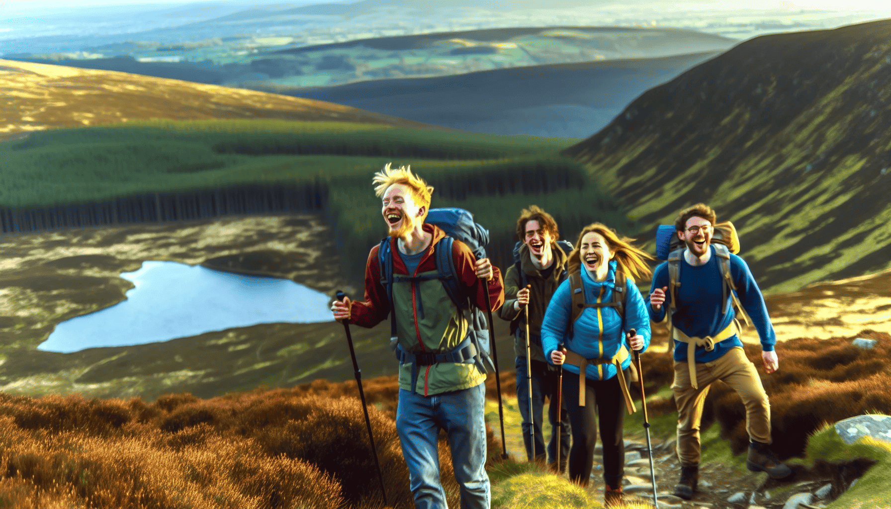 Hikers enjoying the Scenic Trail with panoramic views of Glenariff