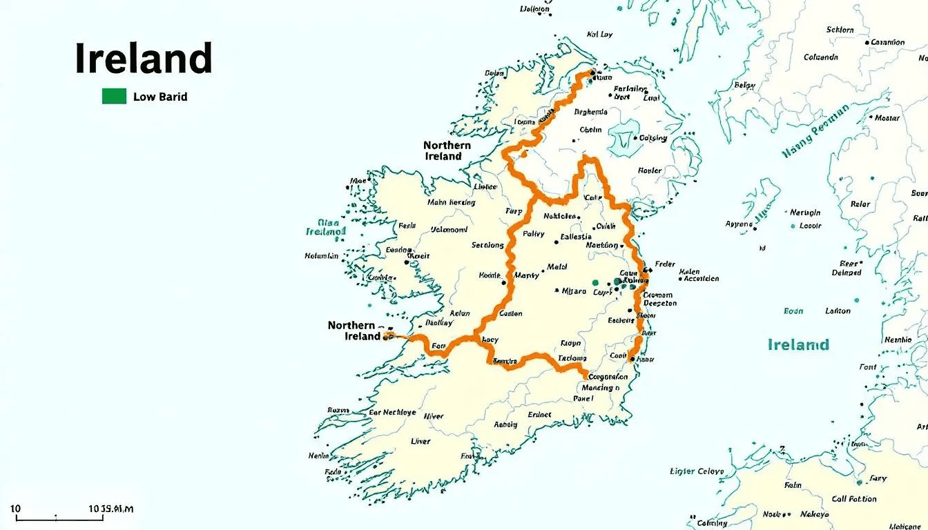 The image displays a map of the island of Ireland, with Northern Ireland prominently highlighted, illustrating the important distinction between the separate countries of Northern Ireland and the Republic of Ireland. This visual representation is significant in understanding Irish history and the political landscape, including its relationship with the United Kingdom.